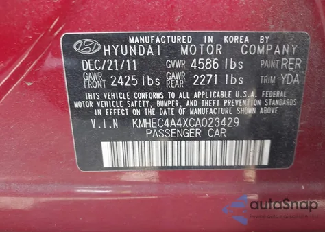 2012 Hyundai Sonata Hybrid z USA, uszkodzony, nr VIN KMHEC4A4XCA023429